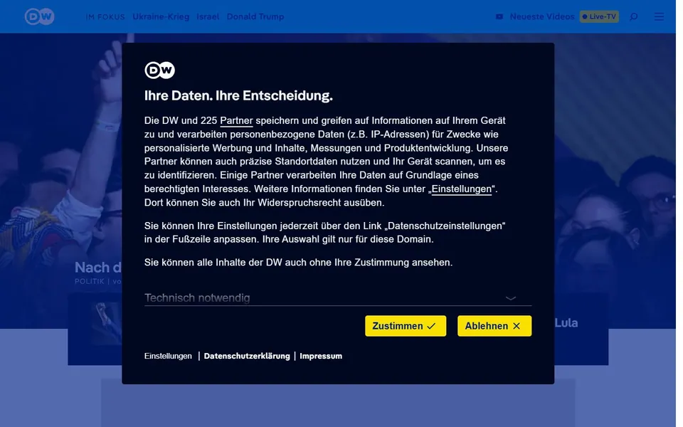 Deutsche Welle – Ansicht der Anbieter-Website