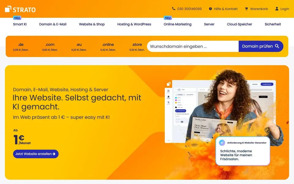 STRATO – Ansicht der Anbieter-Website