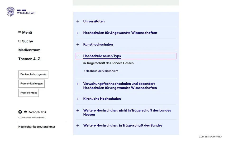 Hochschule Geisenheim – Offizieller Eintrag zur Hochschule