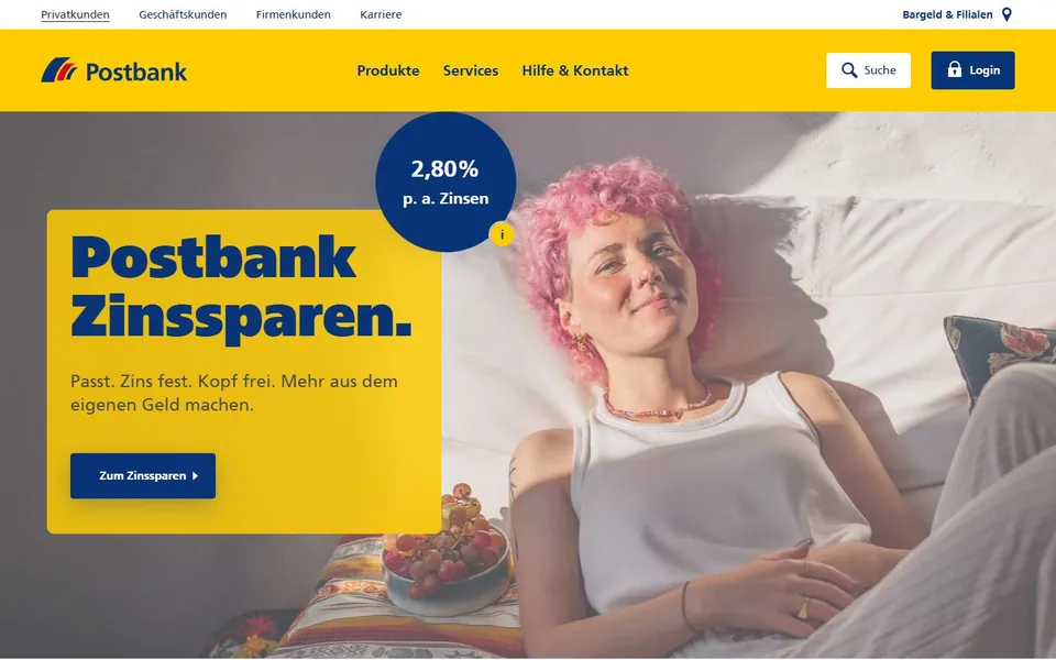 Postbank – Ansicht der Anbieter-Website