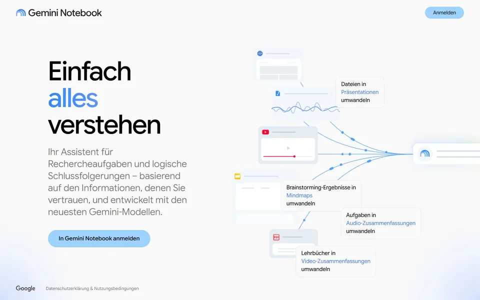 NotebookLM – Ansicht der Anbieter-Website