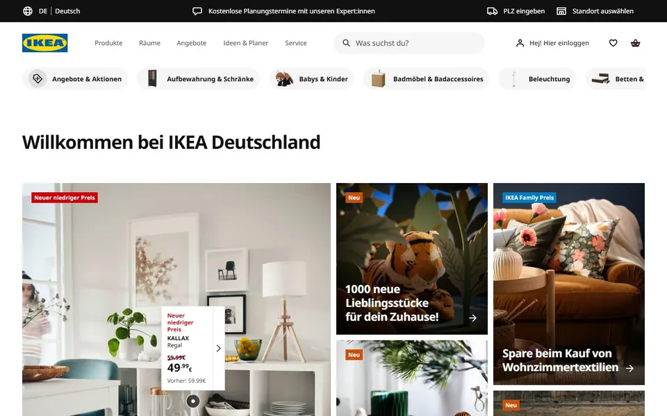 IKEA – Ansicht der Anbieter-Website