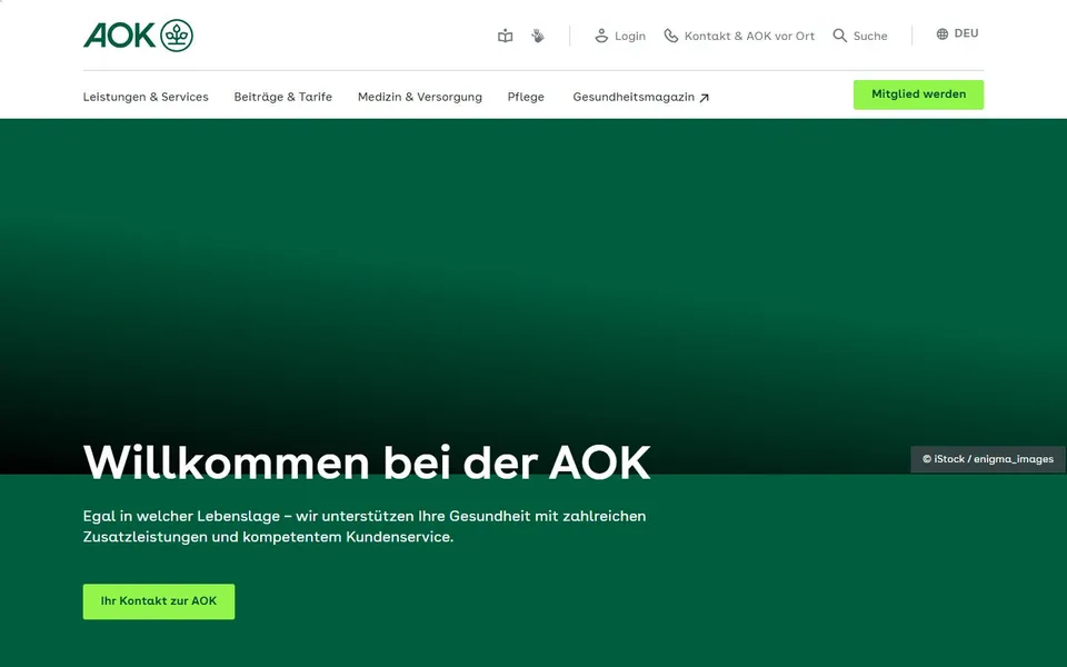 AOK – Ansicht der Anbieter-Website