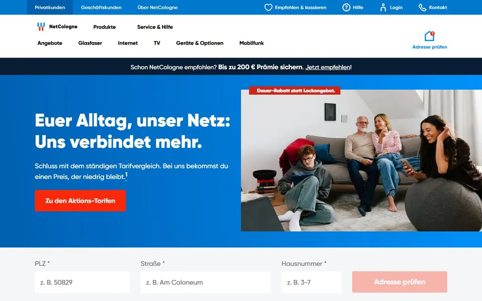 NetCologne – Ansicht der Anbieter-Website