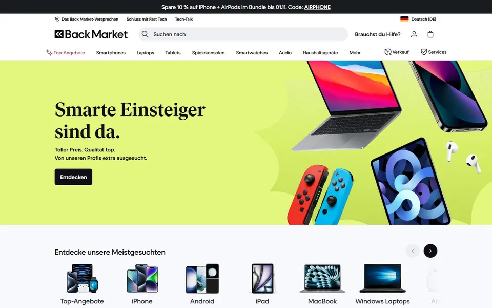 Back Market – Ansicht der Anbieter-Website