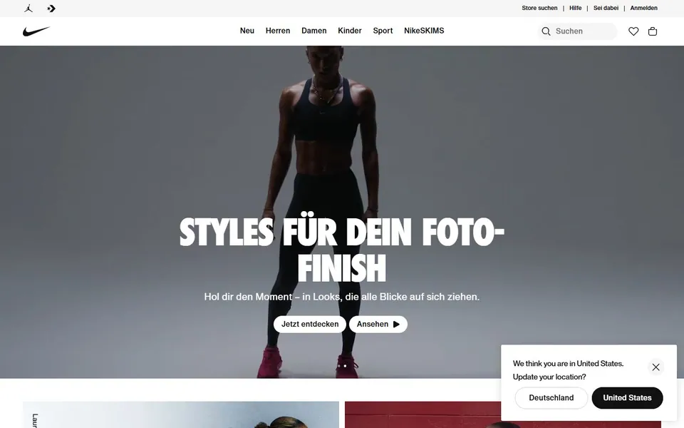Nike Deutschland – Ansicht der Anbieter-Website