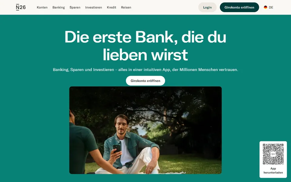 N26 – Ansicht der Anbieter-Website