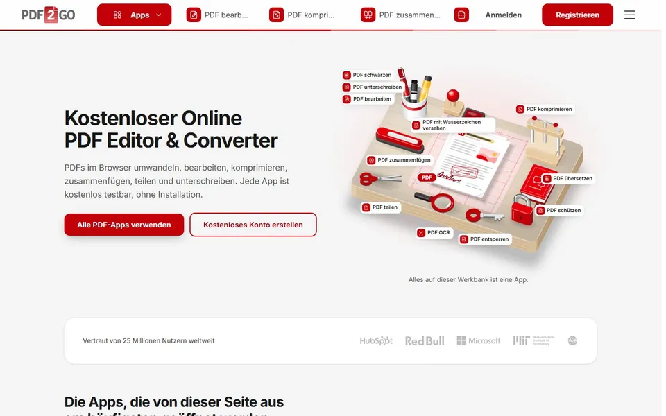 PDF2Go – Ansicht der Anbieter-Website