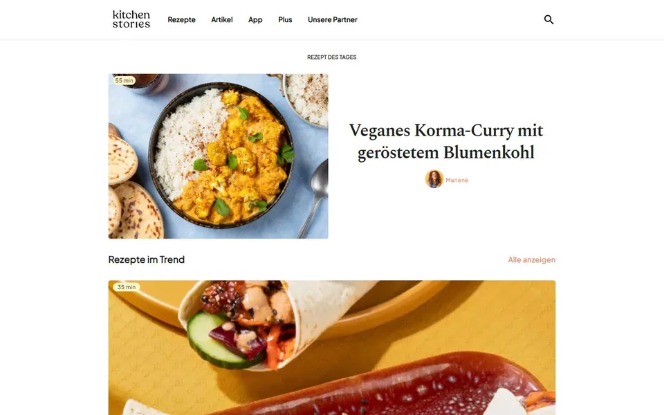 Kitchen Stories – Ansicht der Anbieter-Website