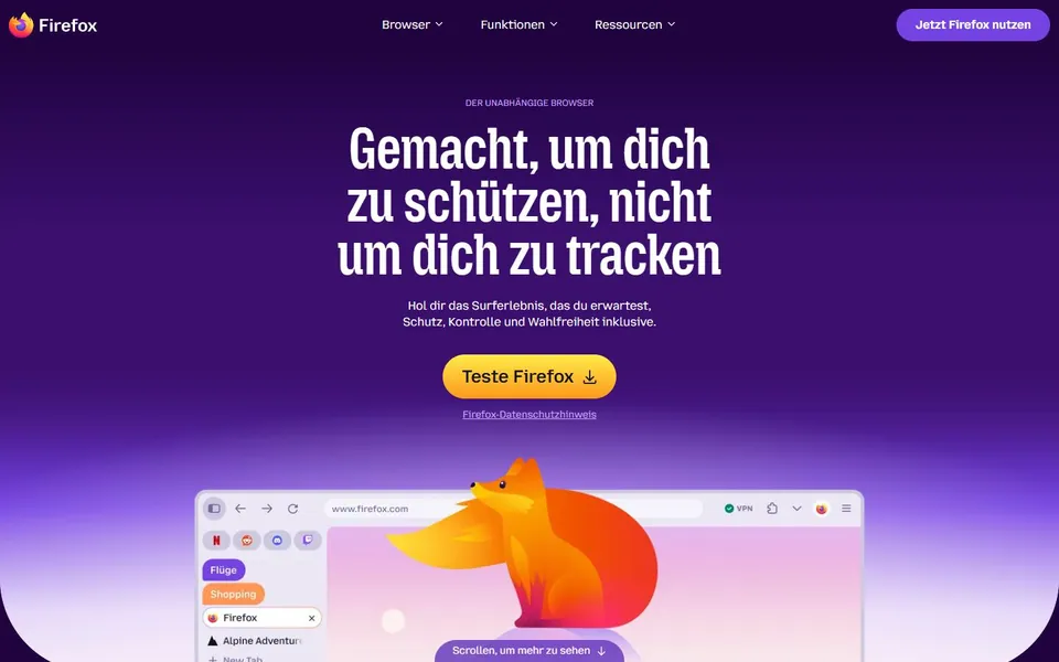 Mozilla Firefox – Ansicht der Anbieter-Website