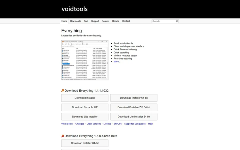 Everything – Ansicht der Anbieter-Website