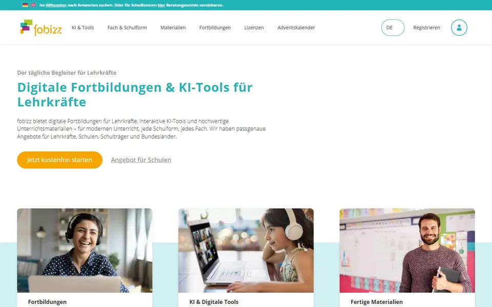 fobizz – Ansicht der Anbieter-Website