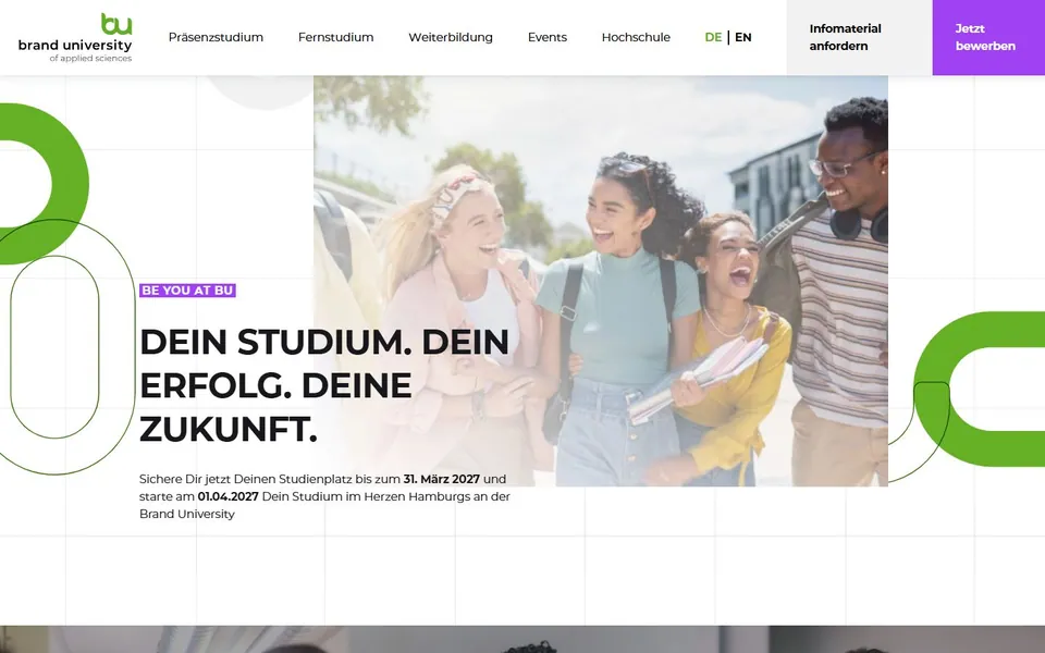 Brand University of Applied Sciences Hamburg – Ansicht der Anbieter-Website