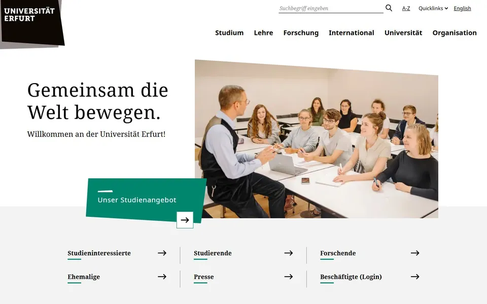 Universität Erfurt – Ansicht der Anbieter-Website