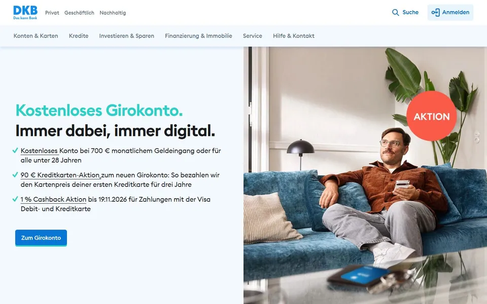 DKB – Ansicht der Anbieter-Website