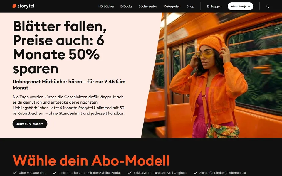 Storytel – Ansicht der Anbieter-Website