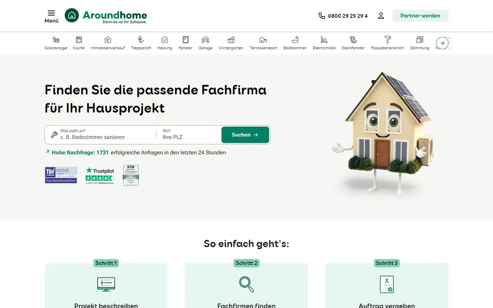 Aroundhome – Ansicht der Anbieter-Website