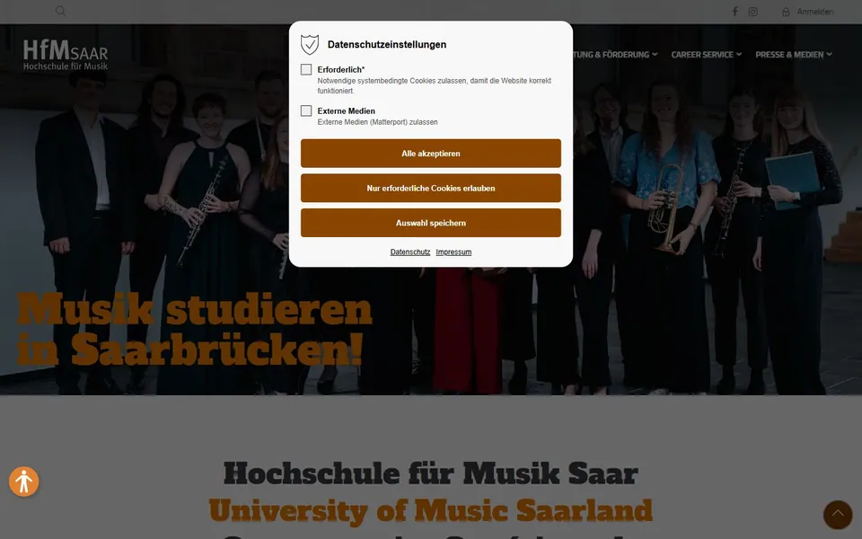 Hochschule für Musik Saar – Ansicht der Anbieter-Website