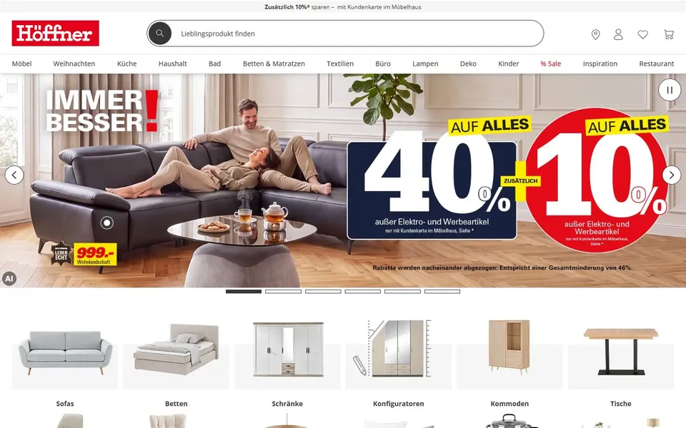 Höffner – Ansicht der Anbieter-Website