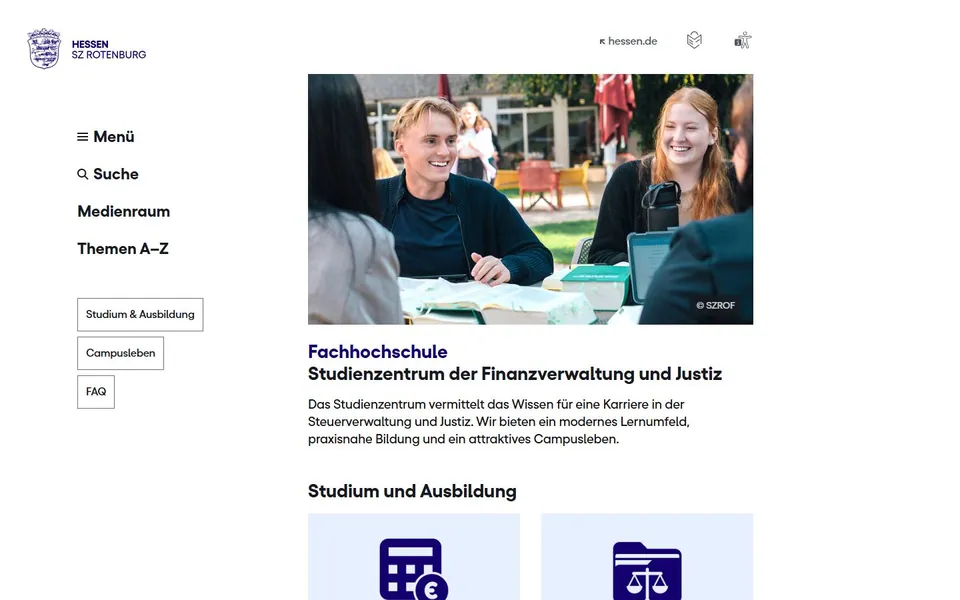 Hessische Hochschule für Finanzen und Rechtspflege Rotenburg – Ansicht der Anbieter-Website