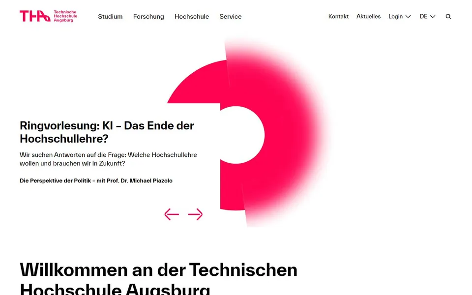 Technische Hochschule Augsburg – Ansicht der Anbieter-Website