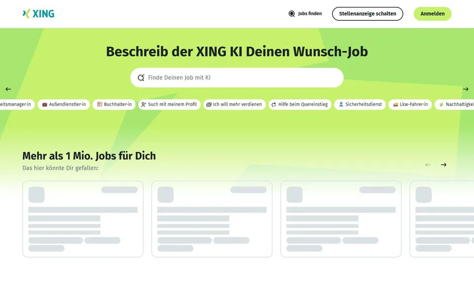 XING – Ansicht der Anbieter-Website