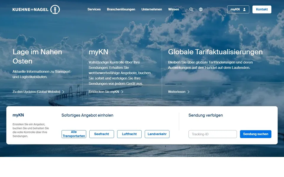 Kühne+Nagel – Ansicht der Anbieter-Website
