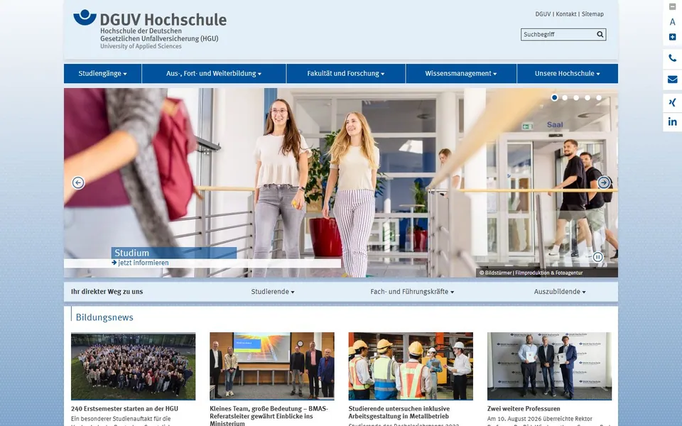Hochschule der Deutschen Gesetzlichen Unfallversicherung (HGU) – Ansicht der Anbieter-Website
