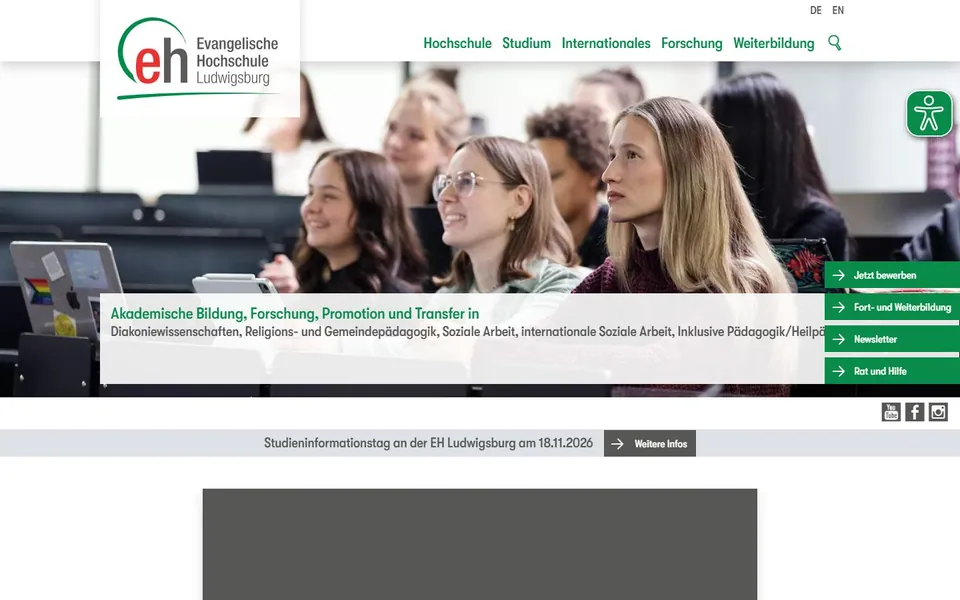 Evangelische Hochschule Ludwigsburg – Ansicht der Anbieter-Website