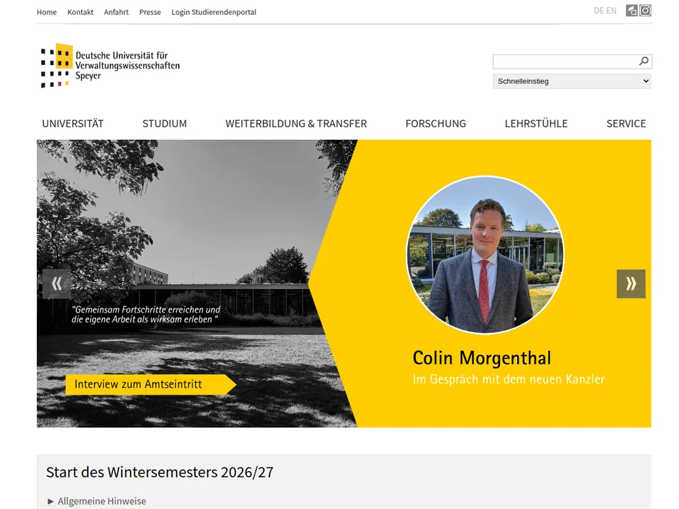 Deutsche Universität für Verwaltungswissenschaften Speyer – Website-Vorschau