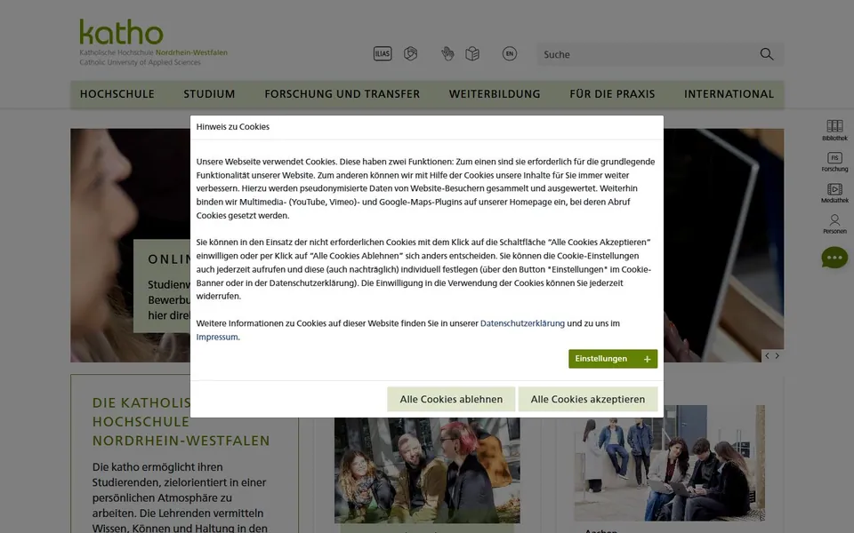 Katholische Hochschule Nordrhein-Westfalen – Ansicht der Anbieter-Website
