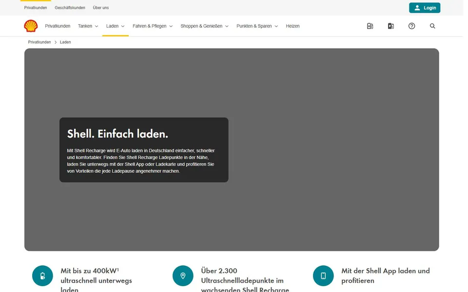 Shell Recharge – Ansicht der Anbieter-Website