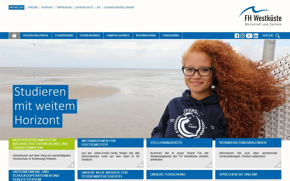 Fachhochschule Westküste – Ansicht der Anbieter-Website