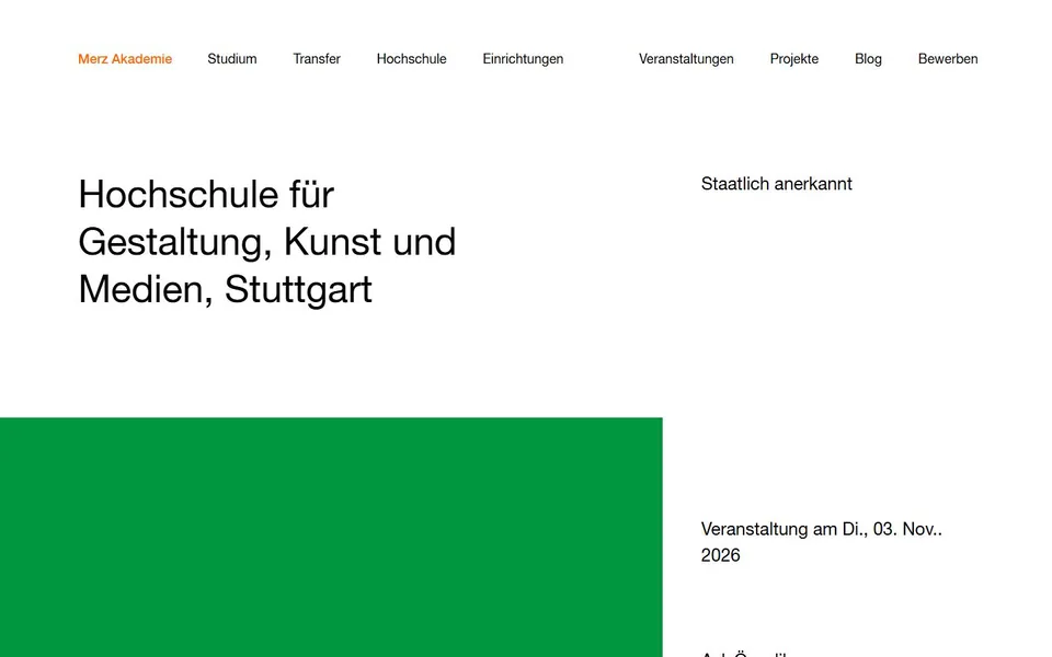 Merz Akademie Hochschule für Gestaltung Kunst und Medien Stuttgart – Ansicht der Anbieter-Website