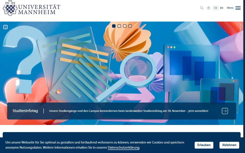 Universität Mannheim – Ansicht der Anbieter-Website