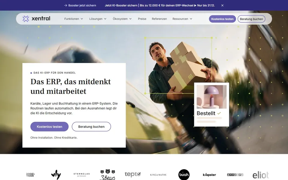 Xentral – Ansicht der Anbieter-Website