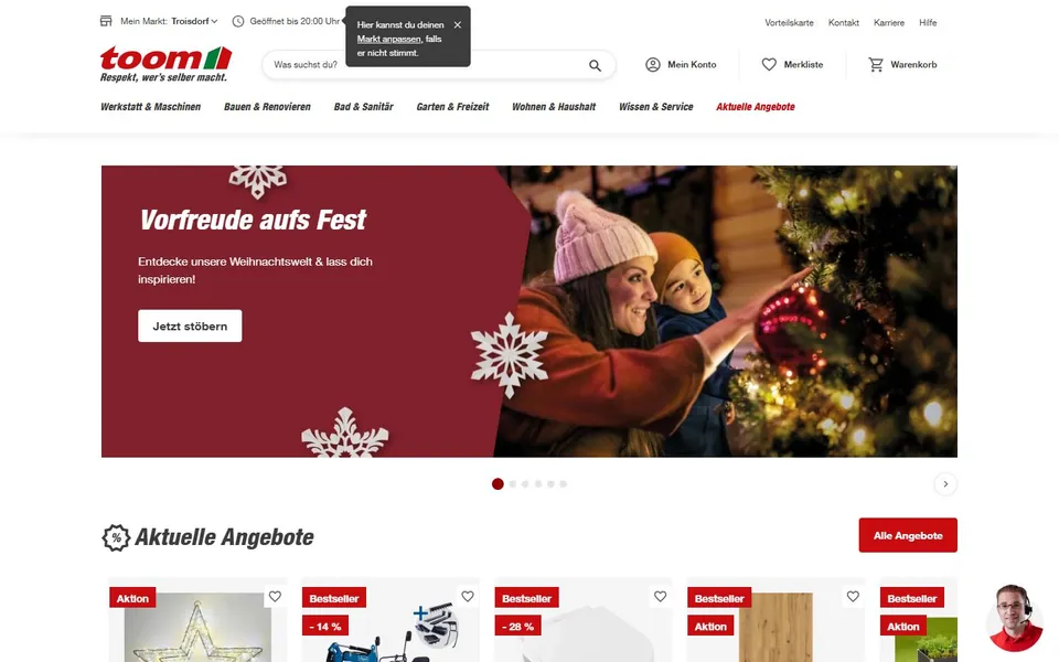 toom – Ansicht der Anbieter-Website