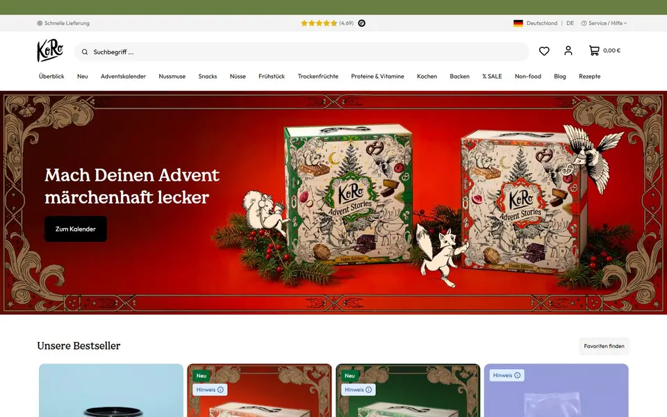 KoRo – Ansicht der Anbieter-Website