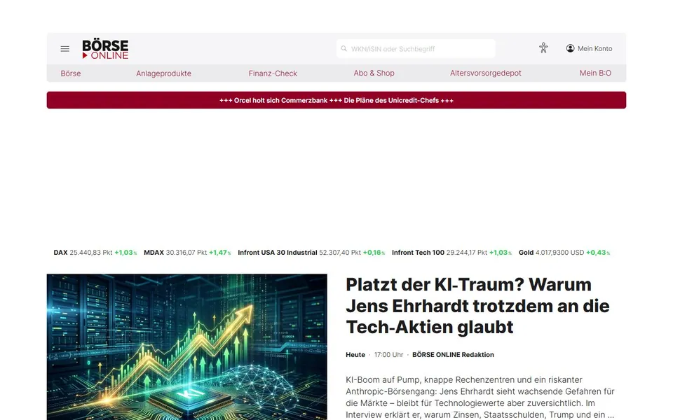BÖRSE ONLINE – Ansicht der Anbieter-Website