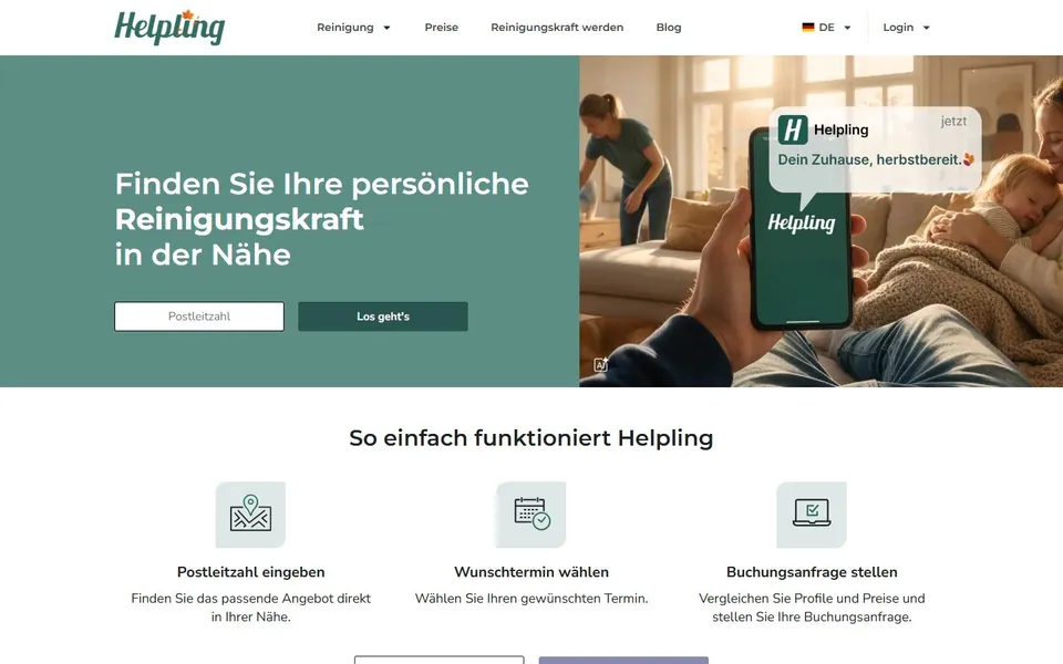 Helpling – Ansicht der Anbieter-Website