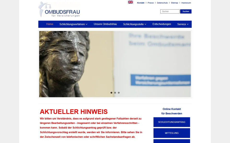 Versicherungsombudsmann – Ansicht der Anbieter-Website