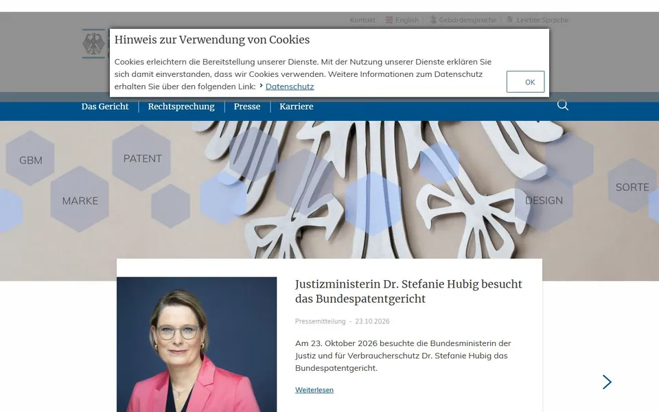 Bundespatentgericht – Ansicht der Anbieter-Website