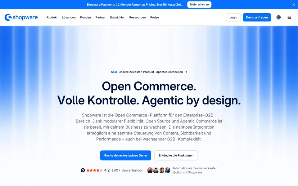 Shopware – Ansicht der Anbieter-Website