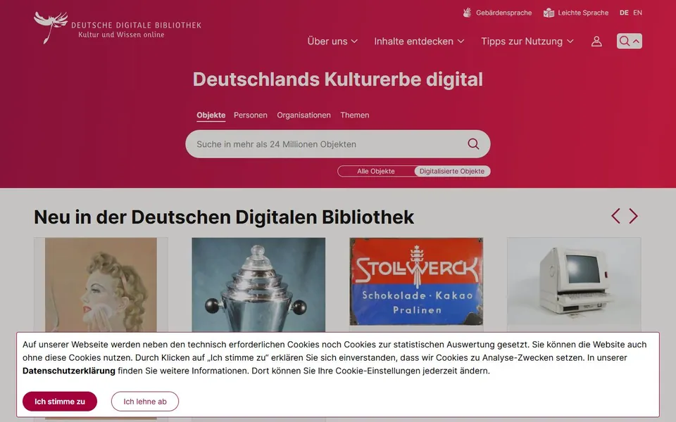 Deutsche Digitale Bibliothek – Ansicht der Anbieter-Website