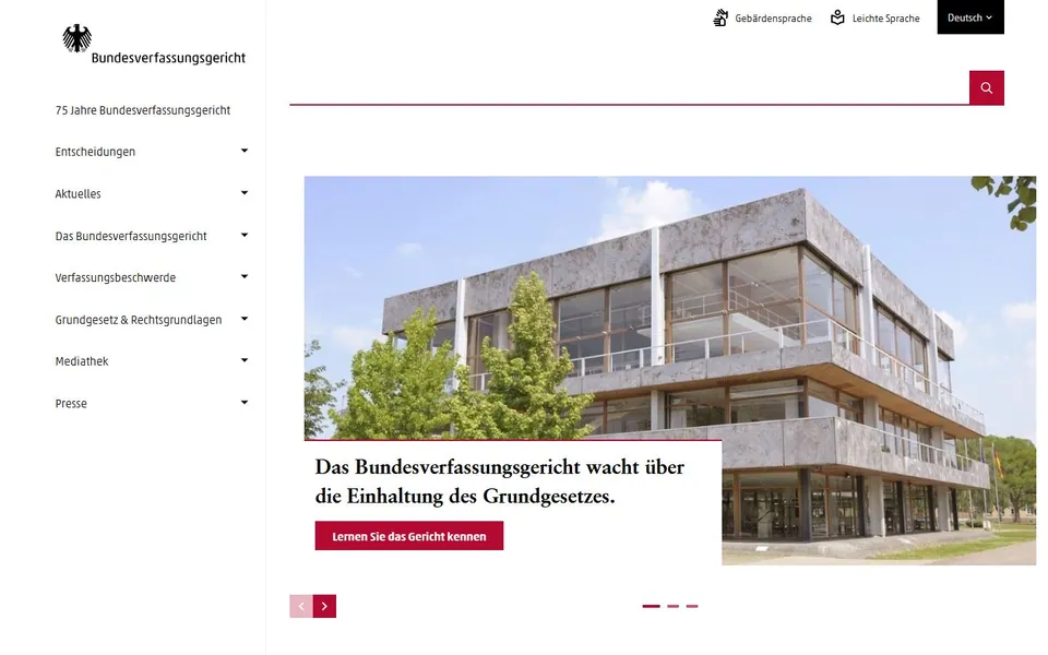 Bundesverfassungsgericht – Ansicht der Anbieter-Website