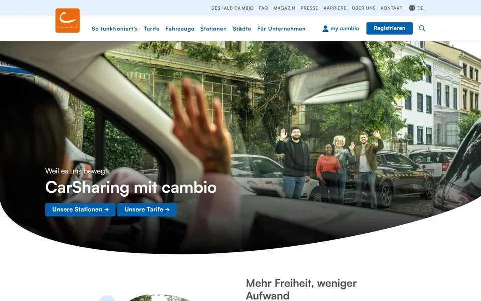 cambio – Ansicht der Anbieter-Website
