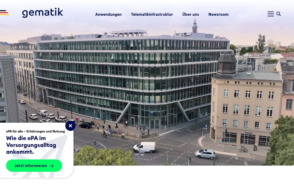 gematik – Ansicht der Anbieter-Website