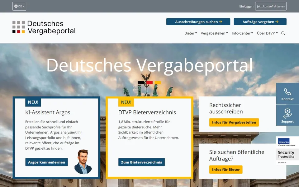 DTVP – Ansicht der Anbieter-Website