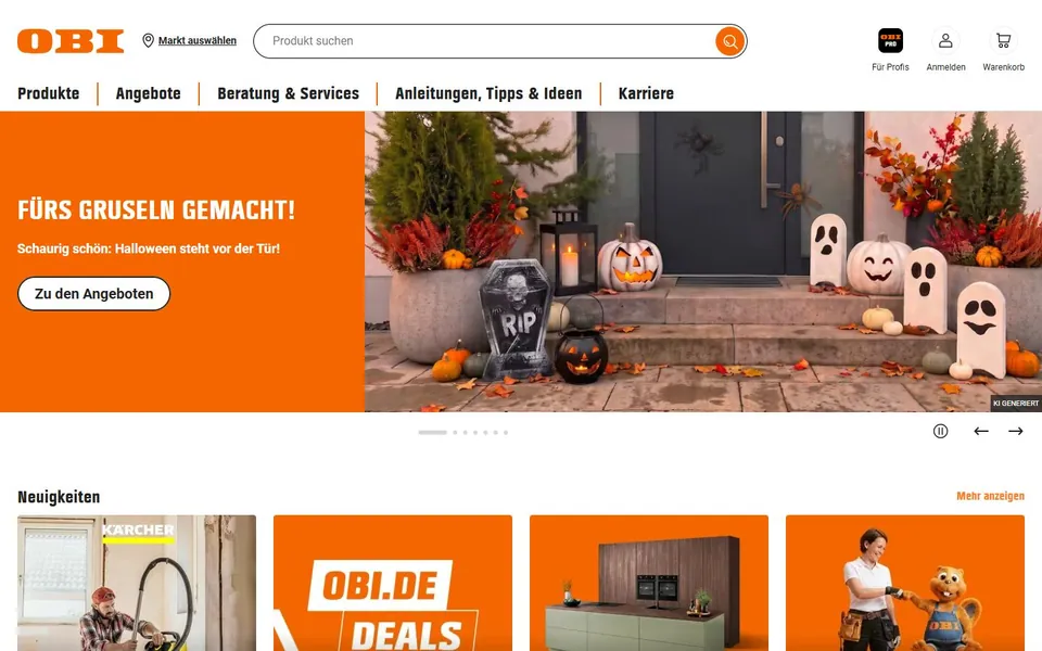 OBI – Ansicht der Anbieter-Website