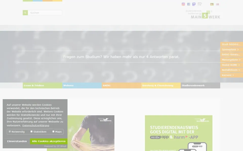 Studierendenwerk Frankfurt – Ansicht der Anbieter-Website
